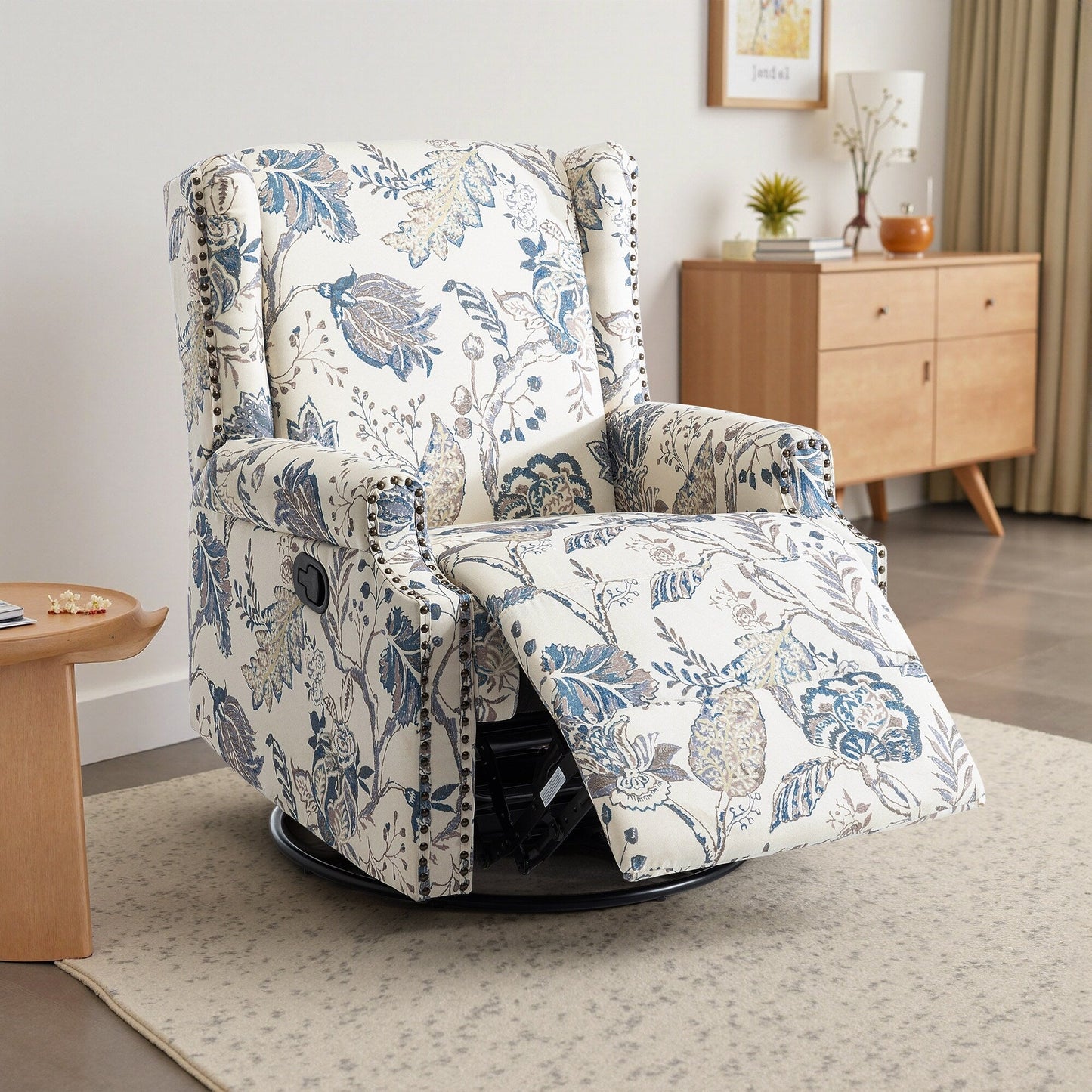 Linen Manual Swivel Base Recliner Chair with Footrest