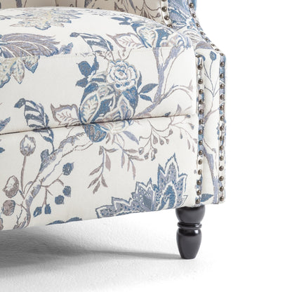 Linen Manual Upholstered Recliner with Wood Legs