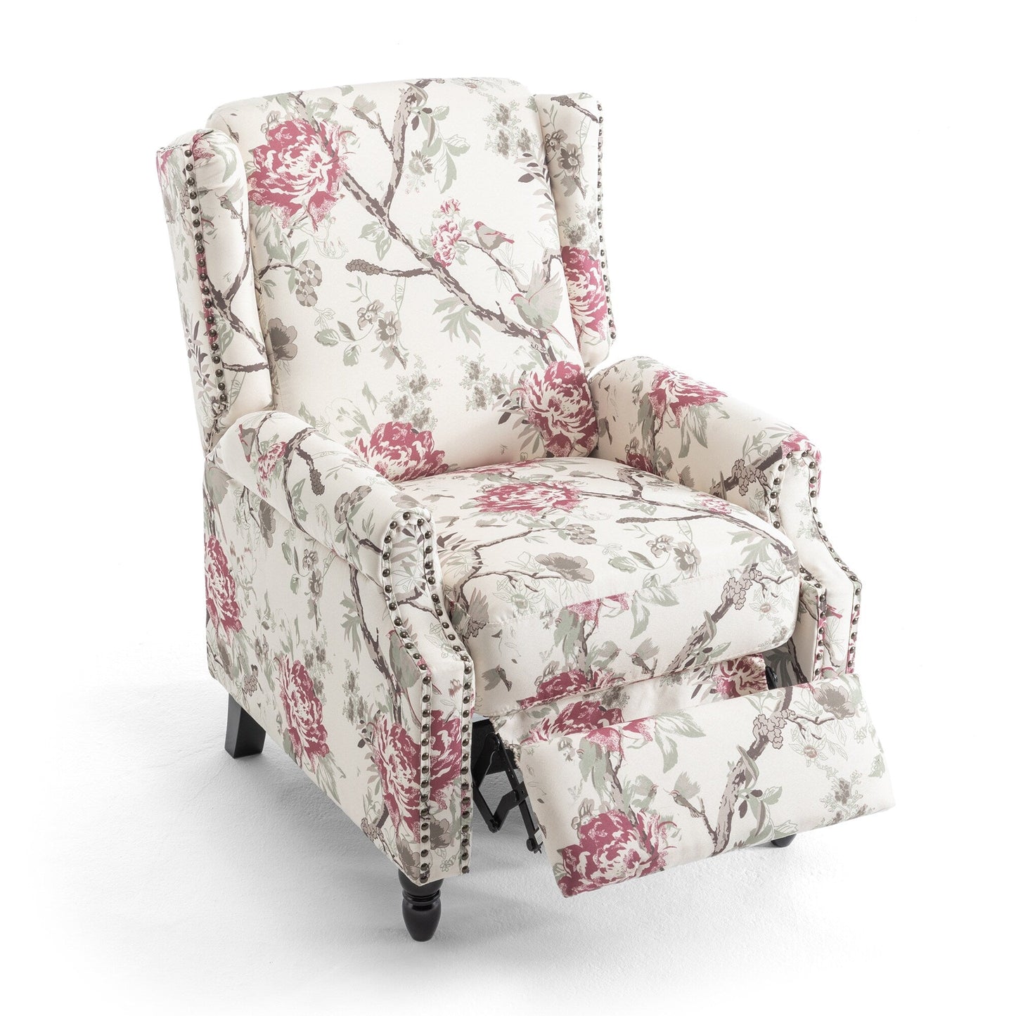 Linen Manual Upholstered Recliner with Wood Legs