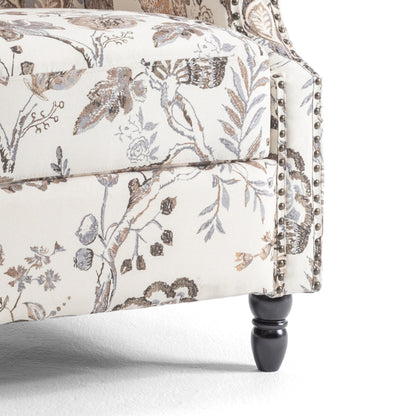 Linen Manual Upholstered Recliner with Wood Legs