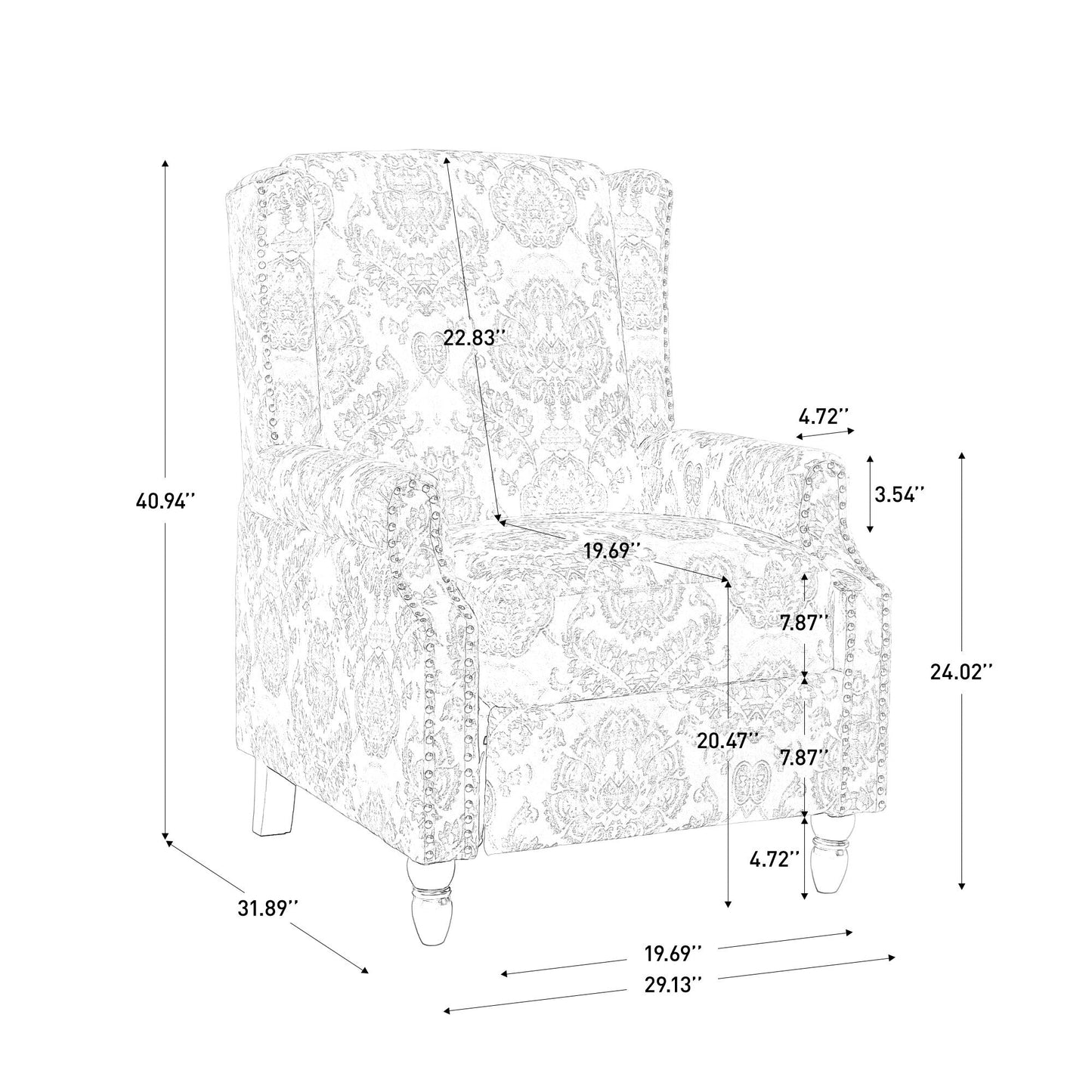 Linen Manual Upholstered Recliner with Wood Legs