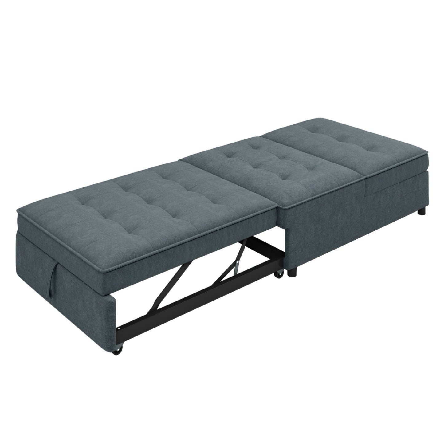 Linen Ottoman Sofa Bed with Storage Pocket and USB Port