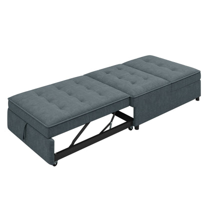 Linen Ottoman Sofa Bed with Storage Pocket and USB Port