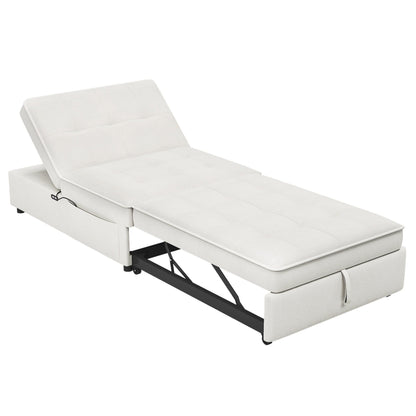 Linen Ottoman Sofa Bed with Storage Pocket and USB Port