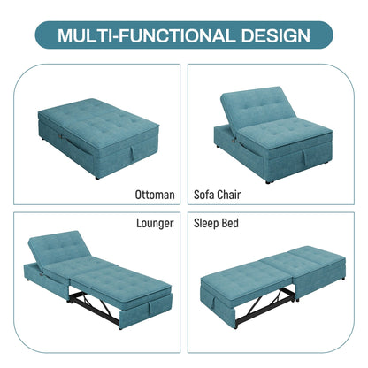 Linen Ottoman Sofa Bed with Storage Pocket and USB Port