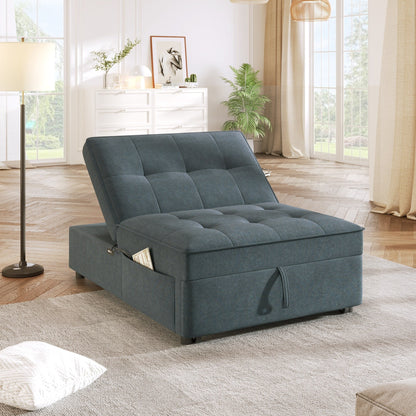 Linen Ottoman Sofa Bed with Storage Pocket and USB Port