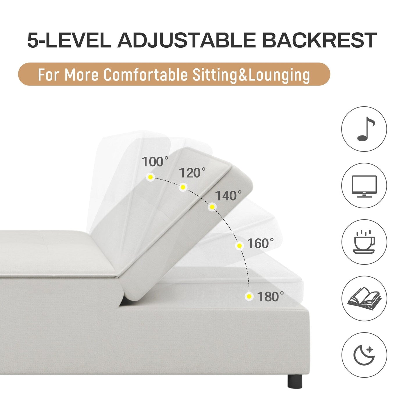 Linen Ottoman Sofa Bed with Storage Pocket and USB Port