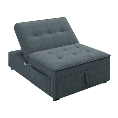 Linen Ottoman Sofa Bed with Storage Pocket and USB Port