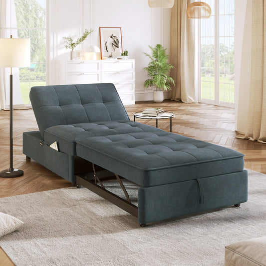 Linen Ottoman Sofa Bed with Storage Pocket and USB Port