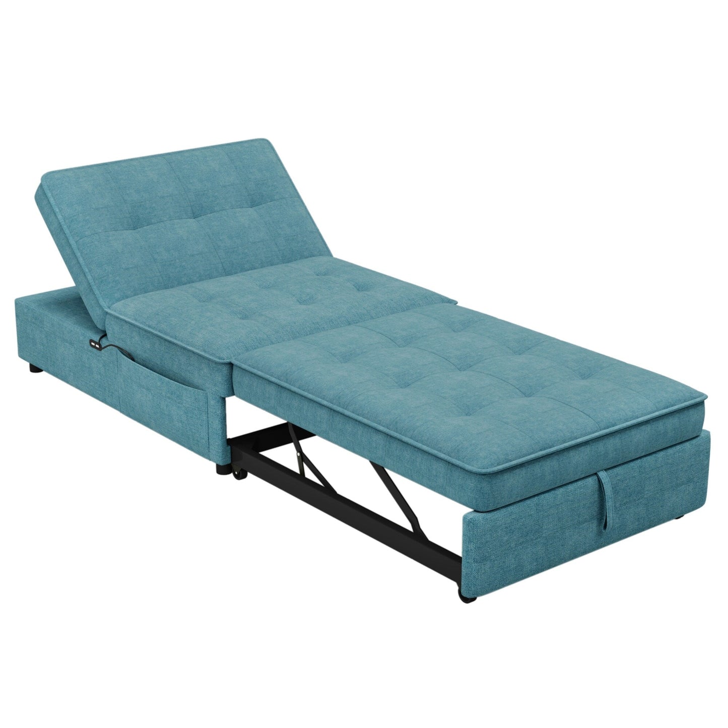 Linen Ottoman Sofa Bed with Storage Pocket and USB Port
