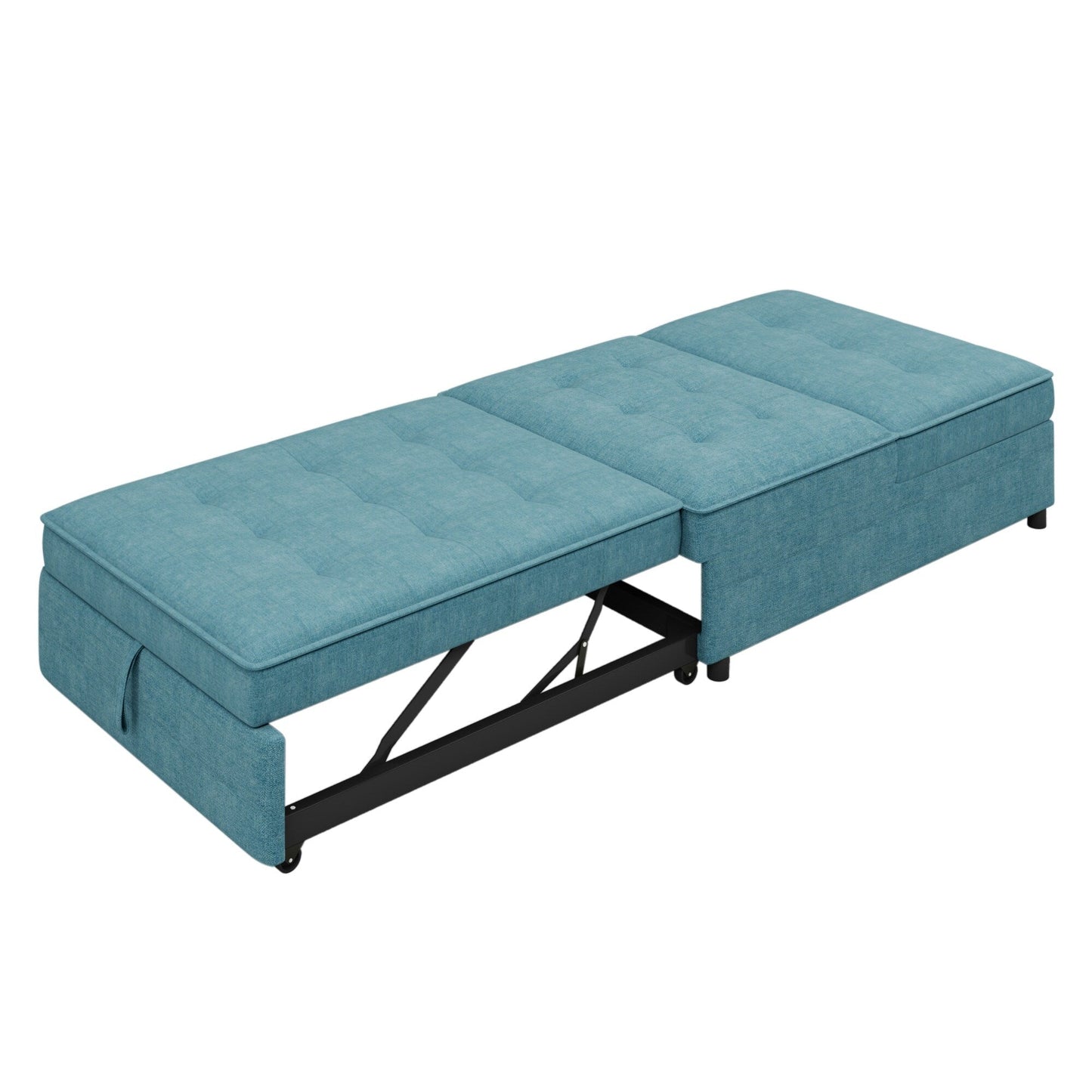 Linen Ottoman Sofa Bed with Storage Pocket and USB Port