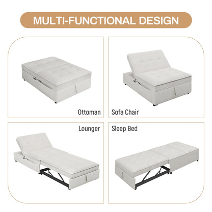 Linen Ottoman Sofa Bed with Storage Pocket and USB Port