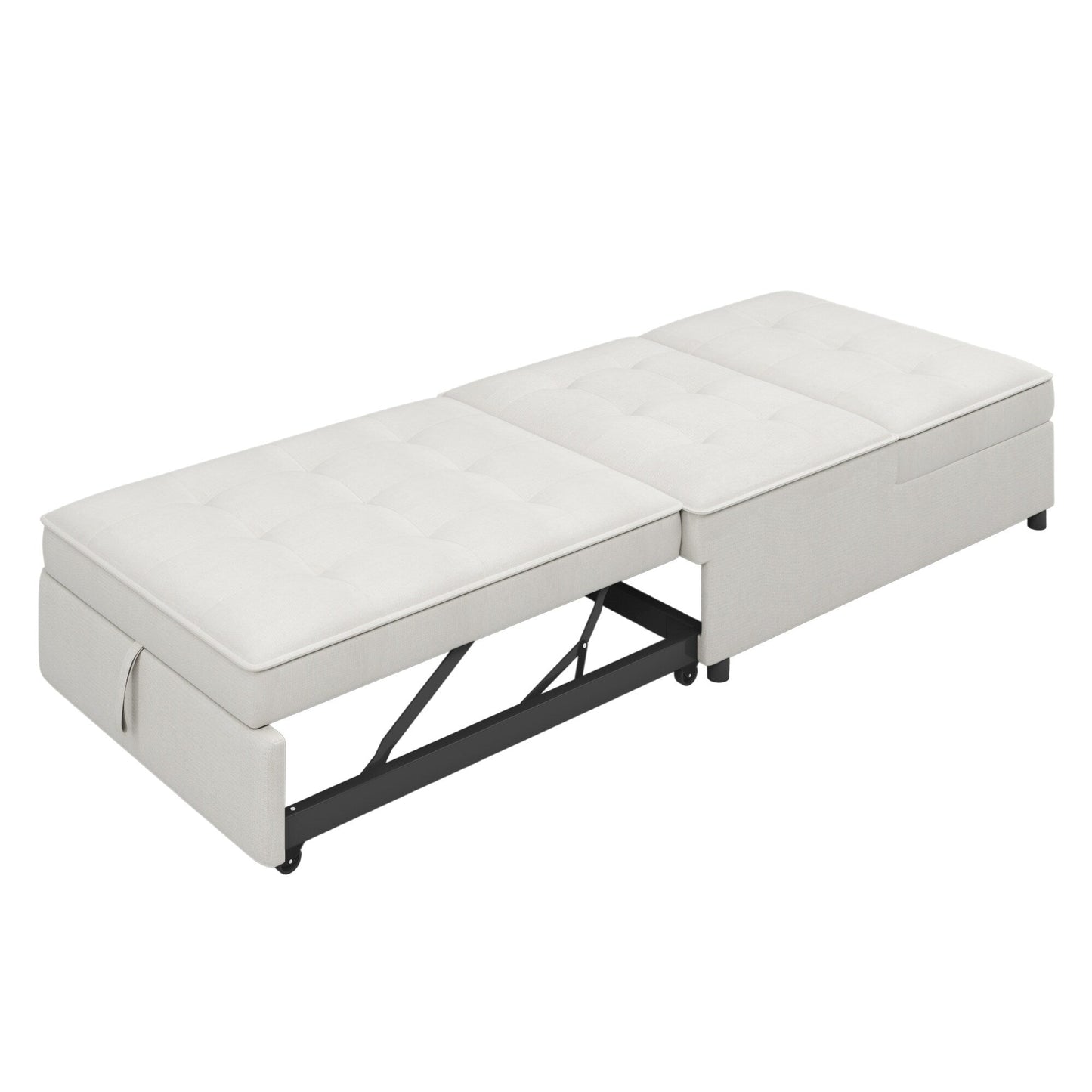 Linen Ottoman Sofa Bed with Storage Pocket and USB Port
