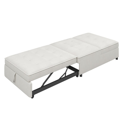 Linen Ottoman Sofa Bed with Storage Pocket and USB Port