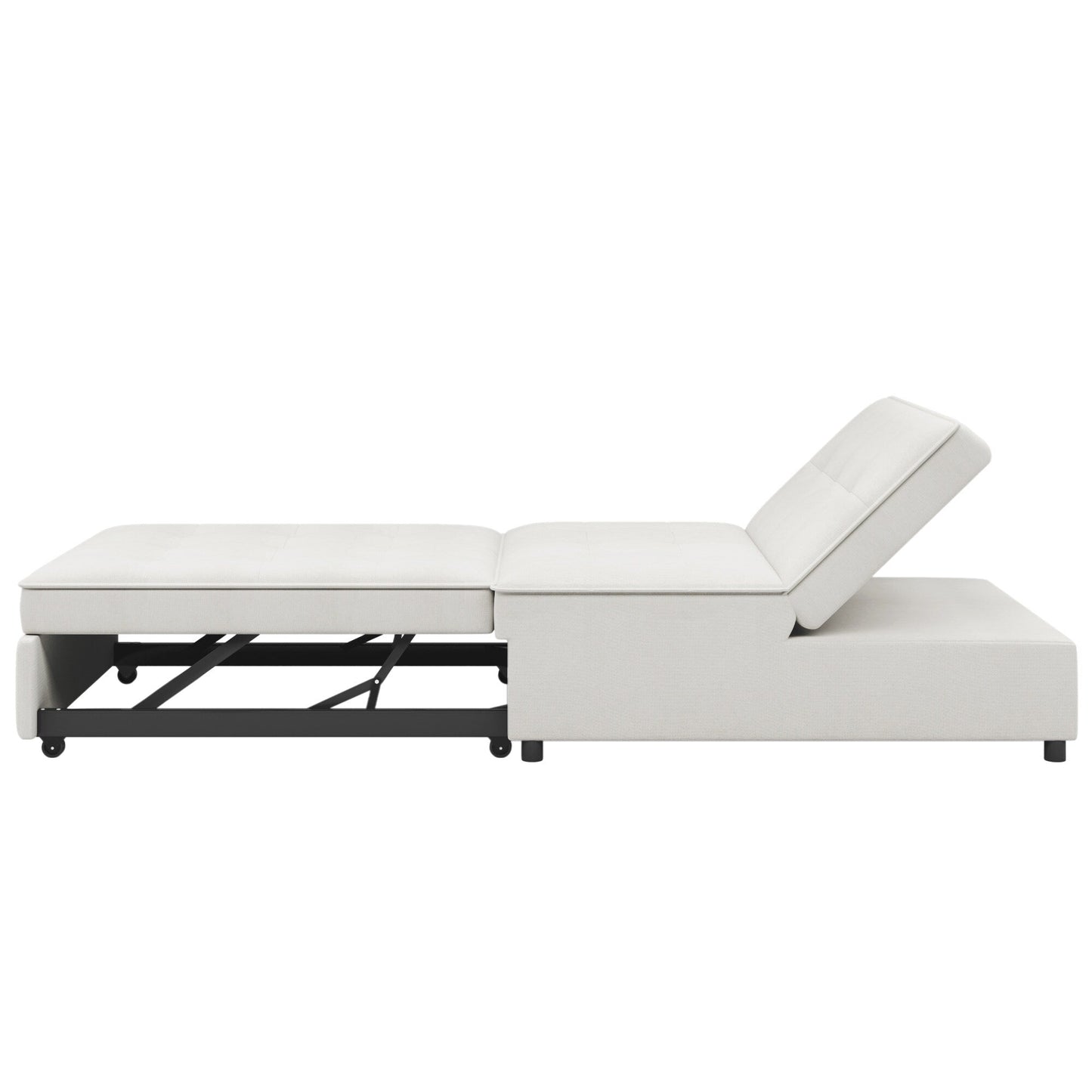 Linen Ottoman Sofa Bed with Storage Pocket and USB Port