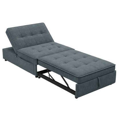 Linen Ottoman Sofa Bed with Storage Pocket and USB Port