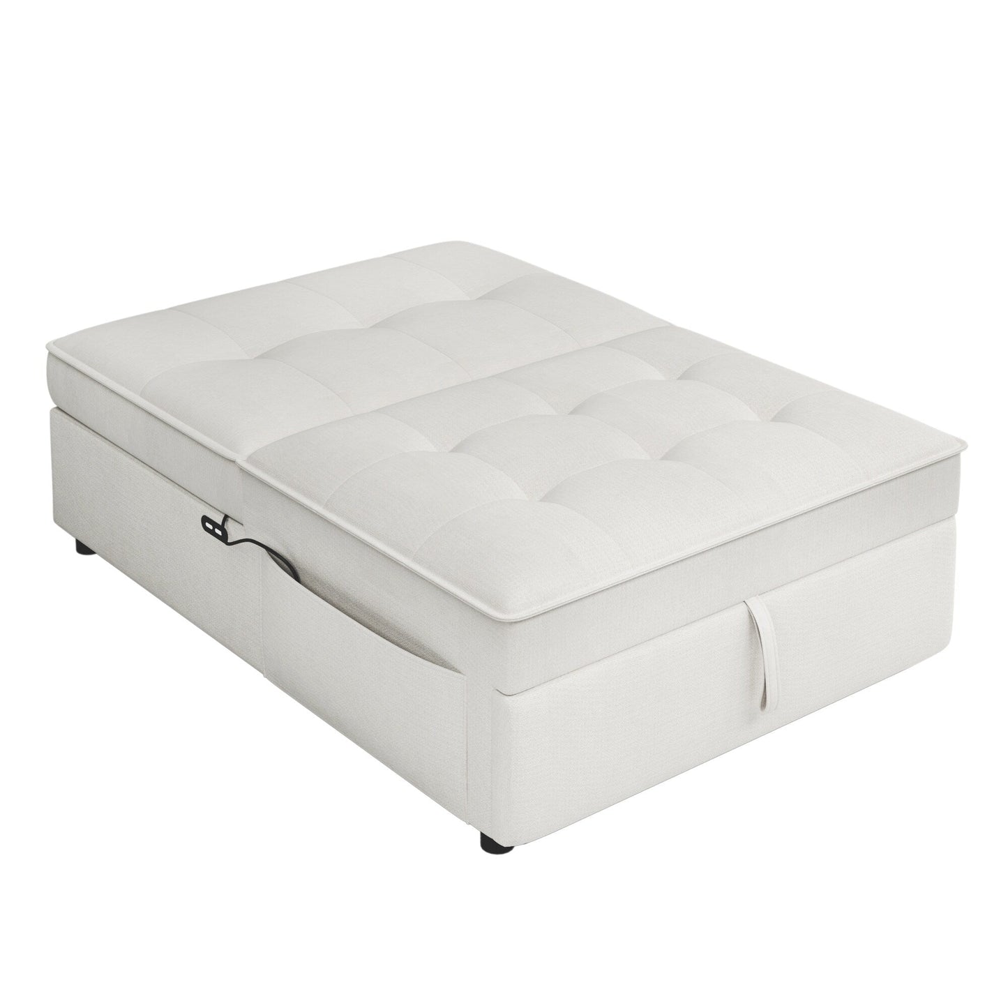 Linen Ottoman Sofa Bed with Storage Pocket and USB Port