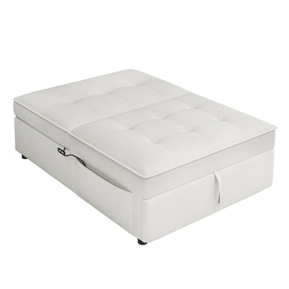 Linen Ottoman Sofa Bed with Storage Pocket and USB Port