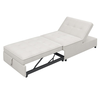 Linen Ottoman Sofa Bed with Storage Pocket and USB Port