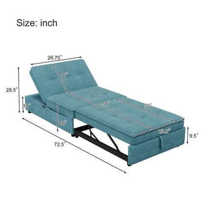 Linen Ottoman Sofa Bed with Storage Pocket and USB Port