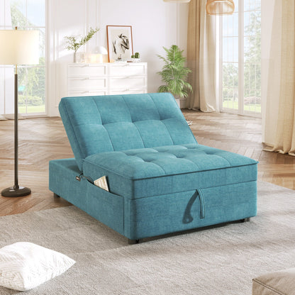 Linen Ottoman Sofa Bed with Storage Pocket and USB Port