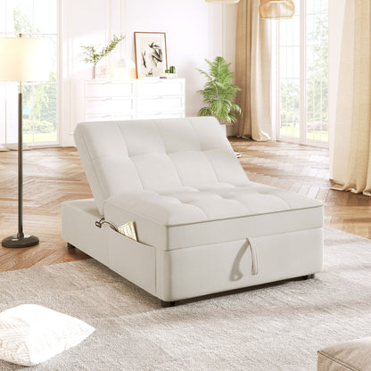 Linen Ottoman Sofa Bed with Storage Pocket and USB Port