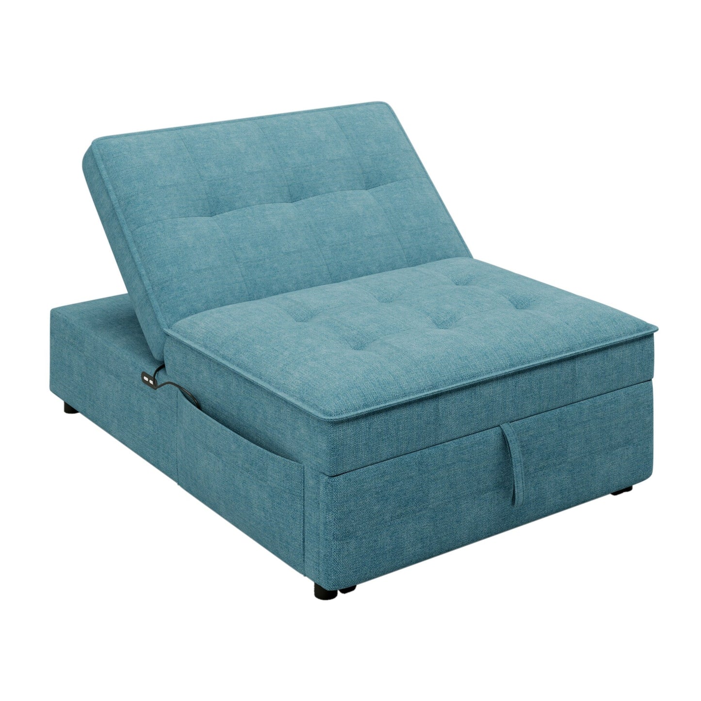 Linen Ottoman Sofa Bed with Storage Pocket and USB Port