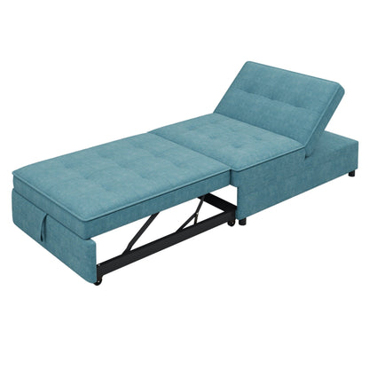 Linen Ottoman Sofa Bed with Storage Pocket and USB Port