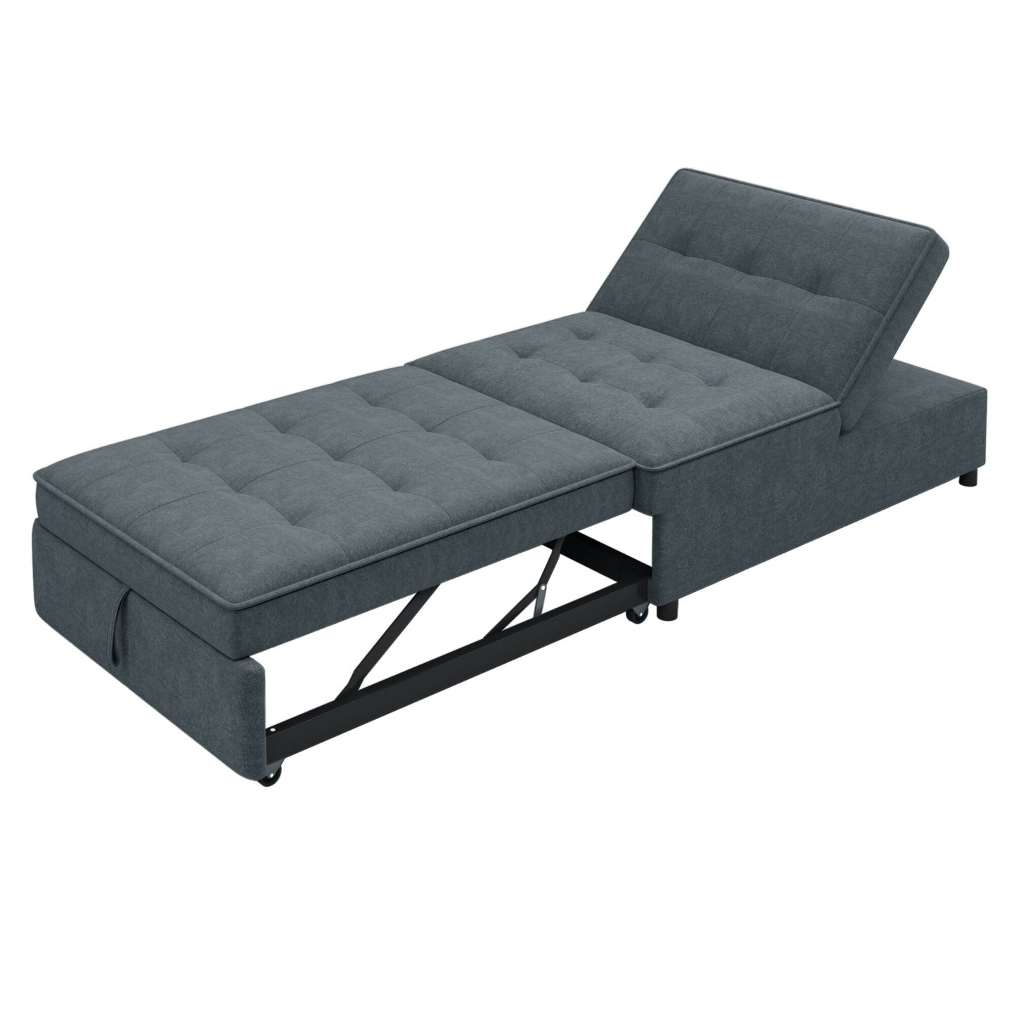 Linen Ottoman Sofa Bed with Storage Pocket and USB Port