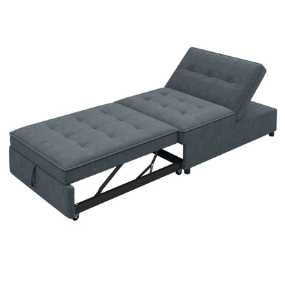 Linen Ottoman Sofa Bed with Storage Pocket and USB Port