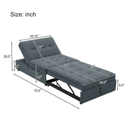 Linen Ottoman Sofa Bed with Storage Pocket and USB Port