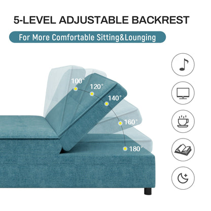 Linen Ottoman Sofa Bed with Storage Pocket and USB Port