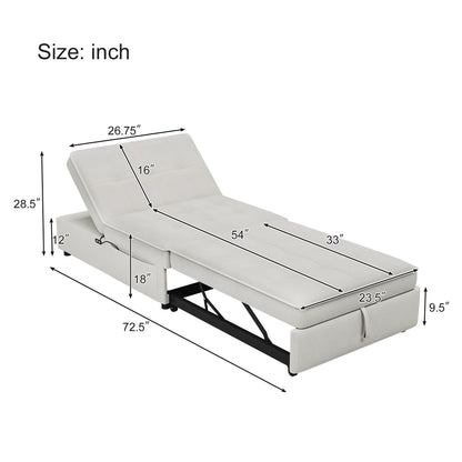 Linen Ottoman Sofa Bed with Storage Pocket and USB Port