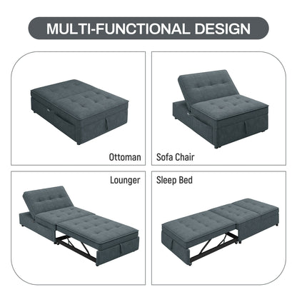 Linen Ottoman Sofa Bed with Storage Pocket and USB Port