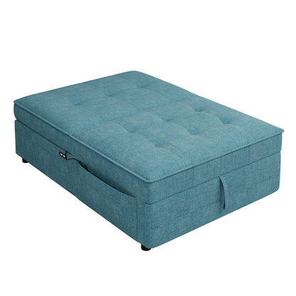 Linen Ottoman Sofa Bed with Storage Pocket and USB Port