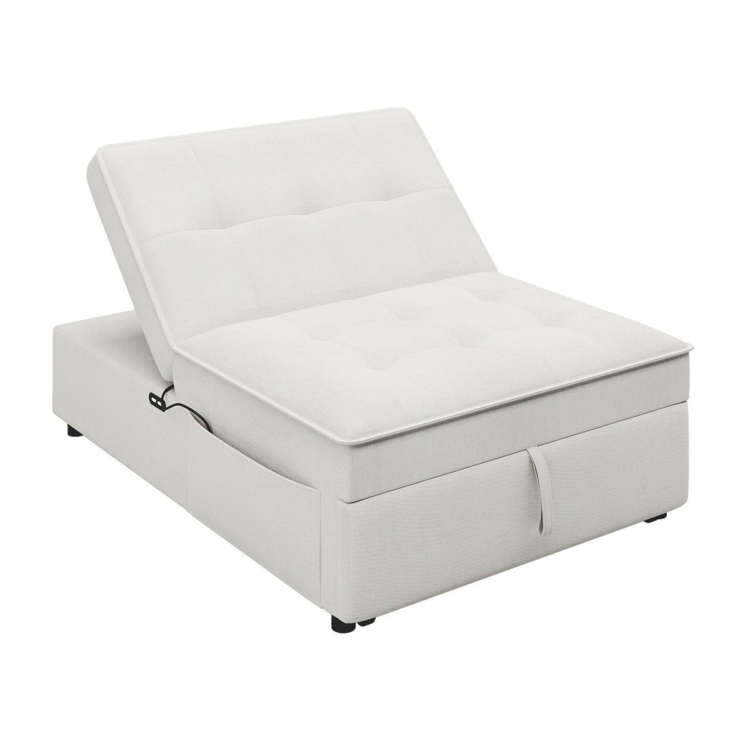 Linen Ottoman Sofa Bed with Storage Pocket and USB Port