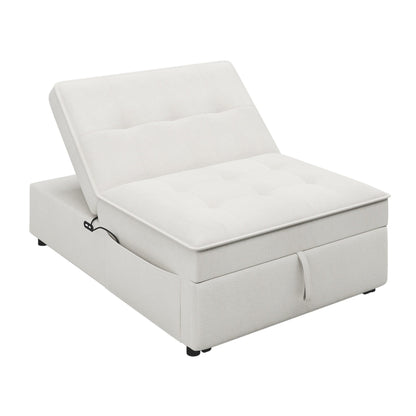 Linen Ottoman Sofa Bed with Storage Pocket and USB Port