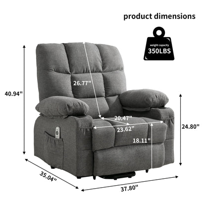 Linen Power Lift Recliner Chair with Massage and Heat, Side Pockets, USB Charge Ports