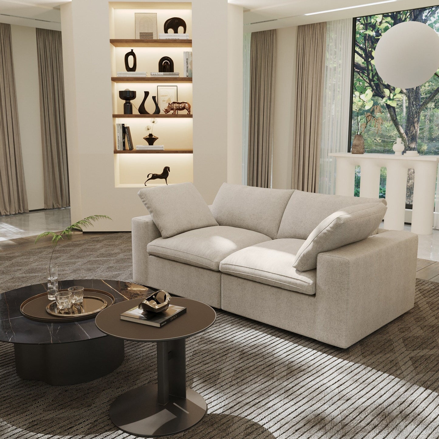 Linen Sectional Sofa Modern Upholstered Loveseat Couch