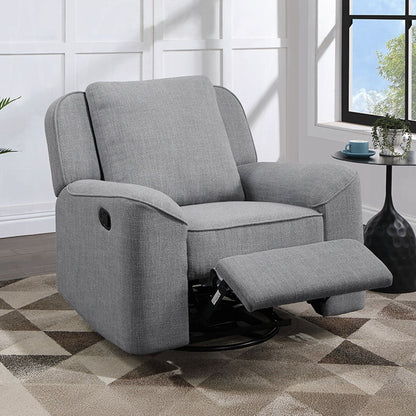 Linen Upholstered Manual Glider Recliner with Swivel in Gray