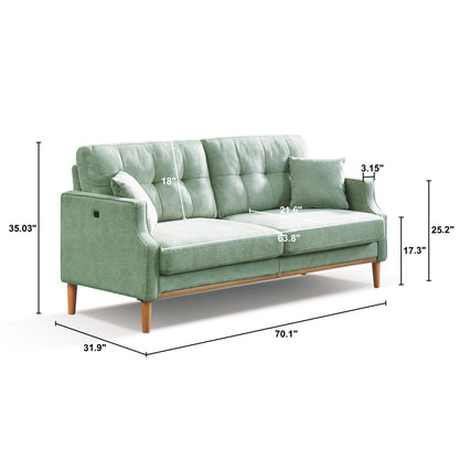 Upholstered Sofa with Waterproof Fabric and USB Port - 32.30 x 70.10 x 35.03