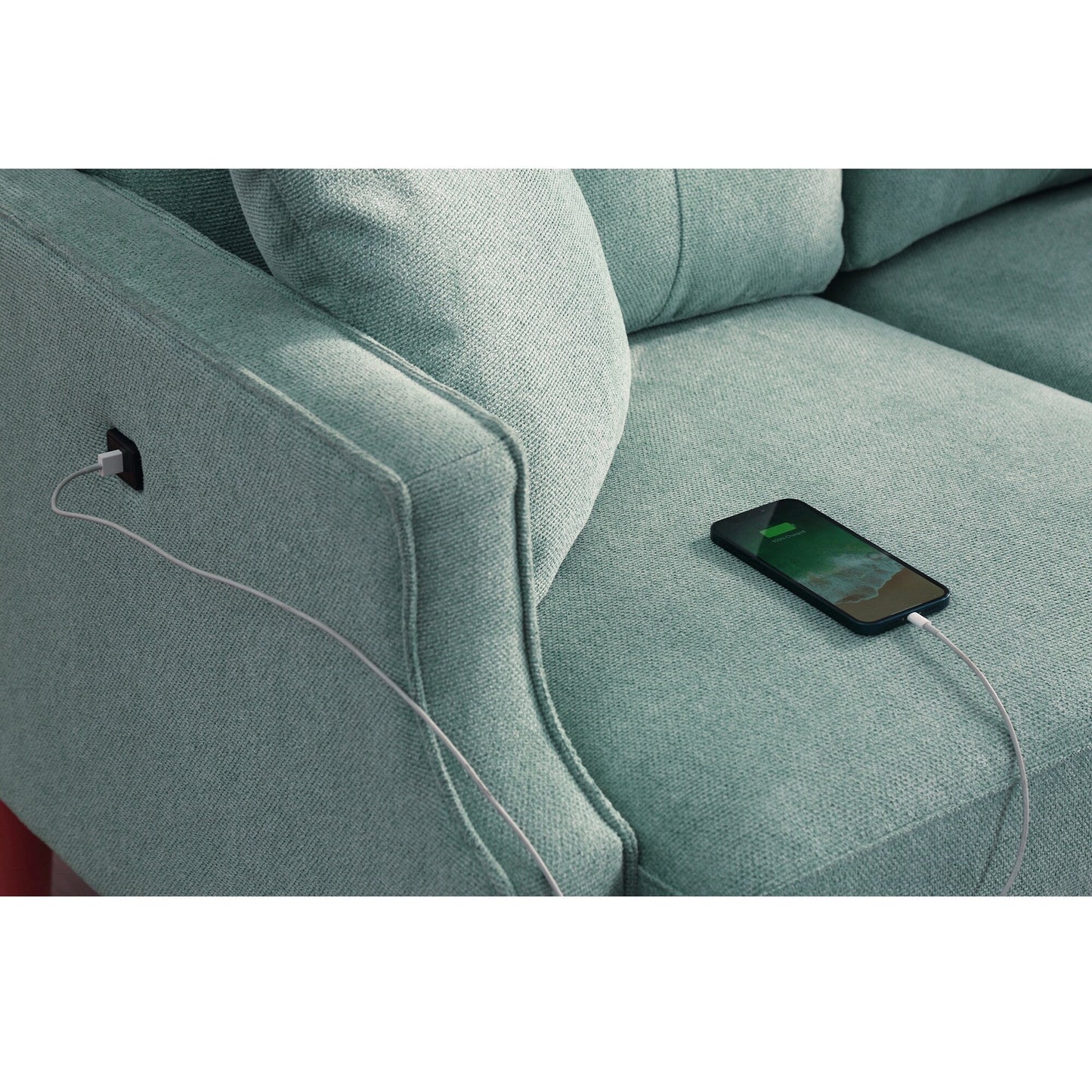 Upholstered Sofa with Waterproof Fabric and USB Port - 32.30 x 70.10 x 35.03