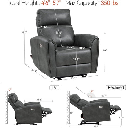 MCombo Power Small Recliners, Modern Zero Wall Hugger Recliners Chair with Lumbar Support, USB and Charging Ports, FSC Certified