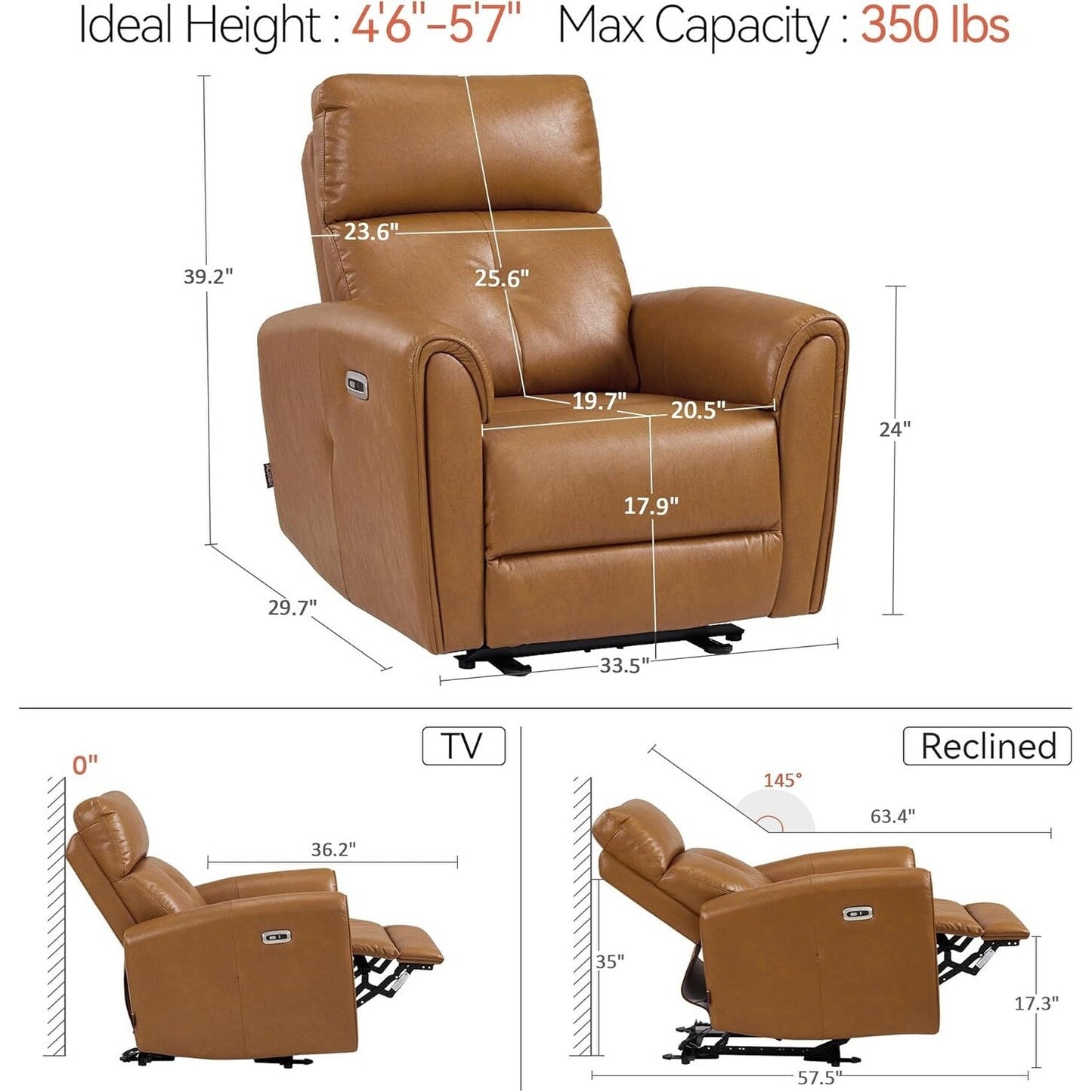MCombo Power Small Recliners, Modern Zero Wall Hugger Recliners Chair with Lumbar Support, USB and Charging Ports, FSC Certified