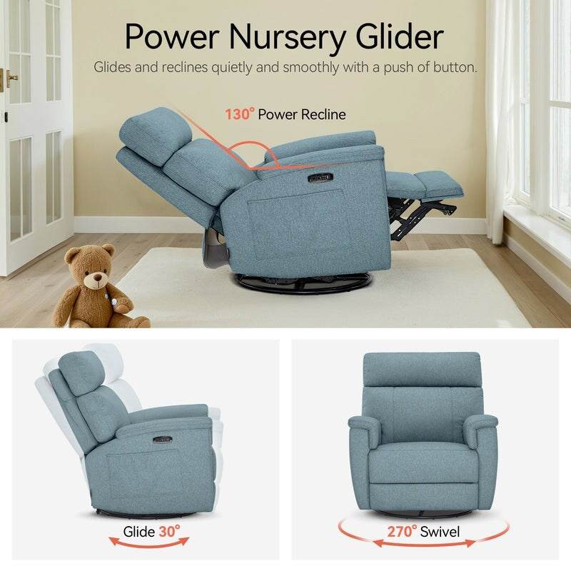 MCombo Power Swivel Glider Recliner Nursery Chair, Fabric PR601