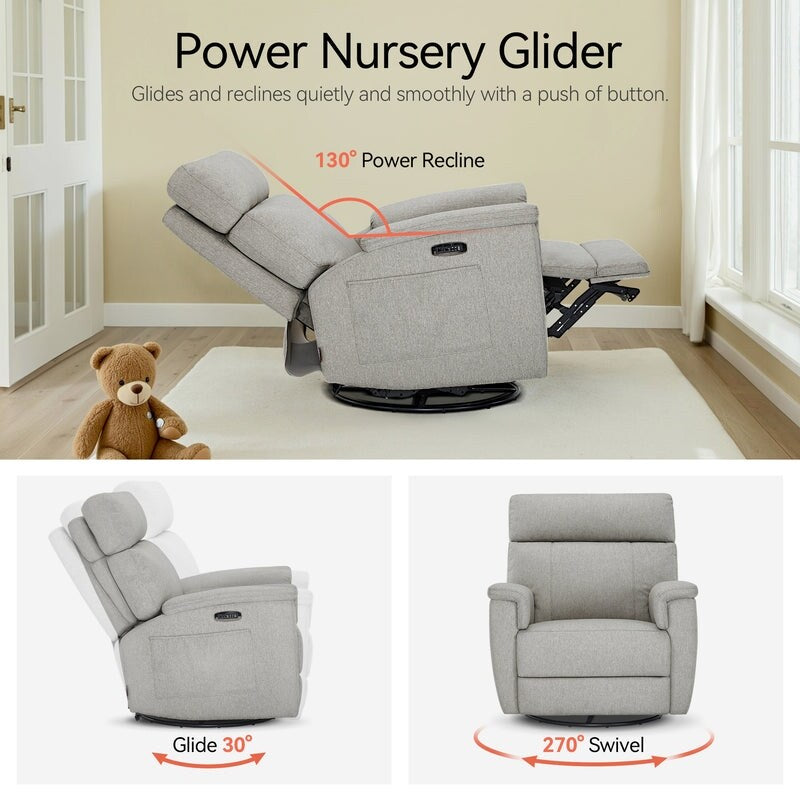 MCombo Power Swivel Glider Recliner Nursery Chair, Fabric PR601