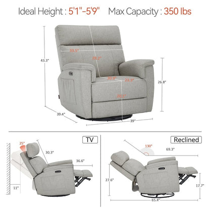 MCombo Power Swivel Glider Recliner Nursery Chair, Fabric PR601
