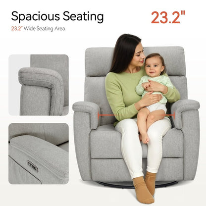 MCombo Power Swivel Glider Recliner Nursery Chair, Fabric PR601