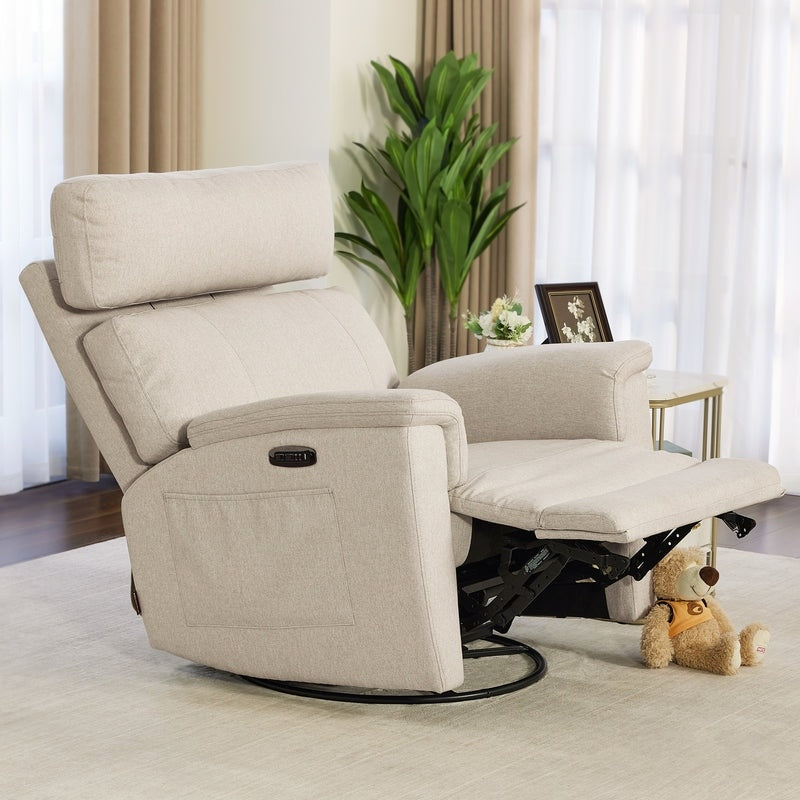 MCombo Power Swivel Glider Recliner Nursery Chair, Fabric PR601