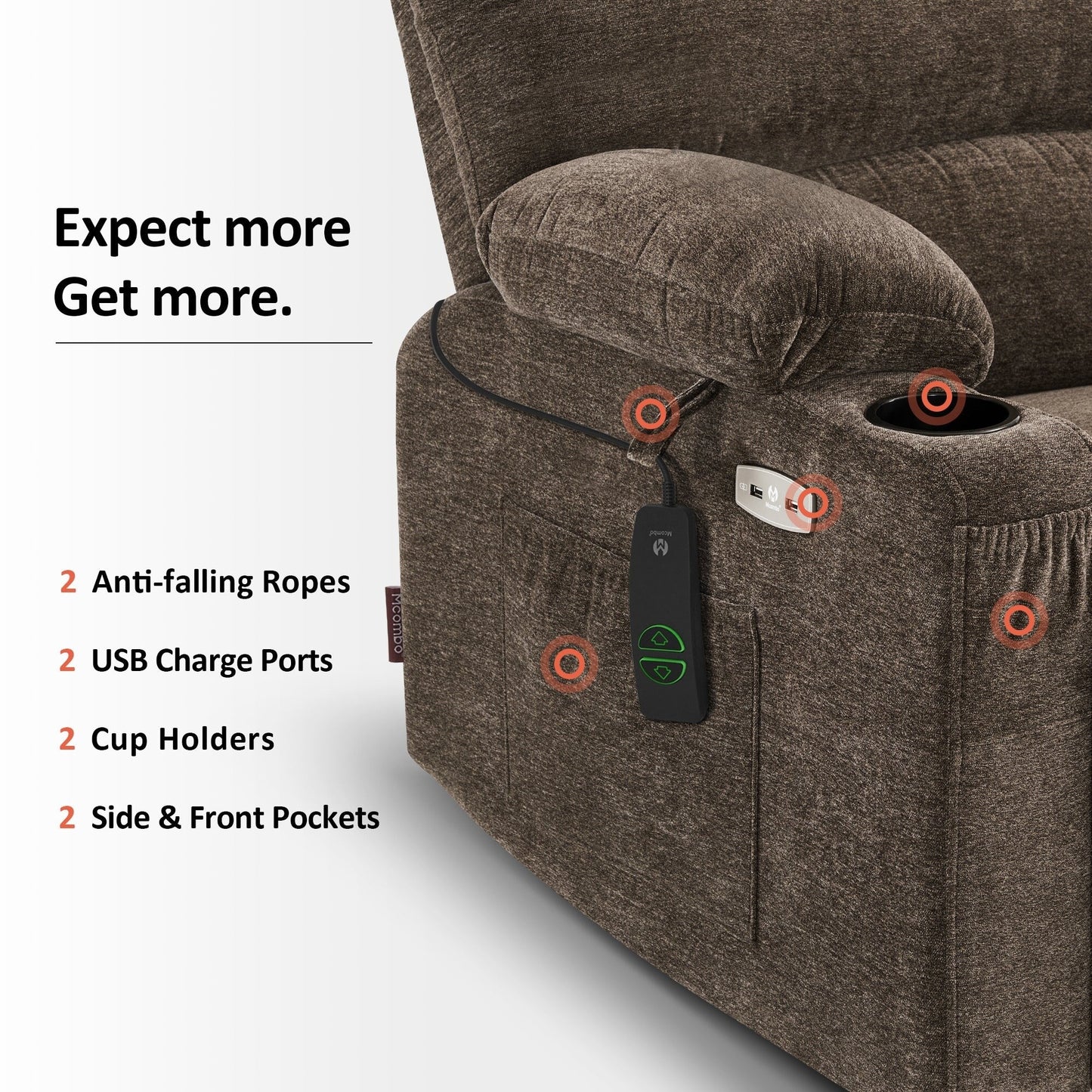 MCombo Recliner Chair Sofa with Massage and Heat for Big Elderly People,Fabric R7093(Small-Wide)